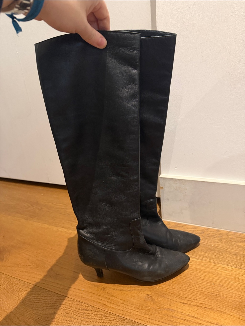 Chanel Classic Black Knee-High Leather Boots